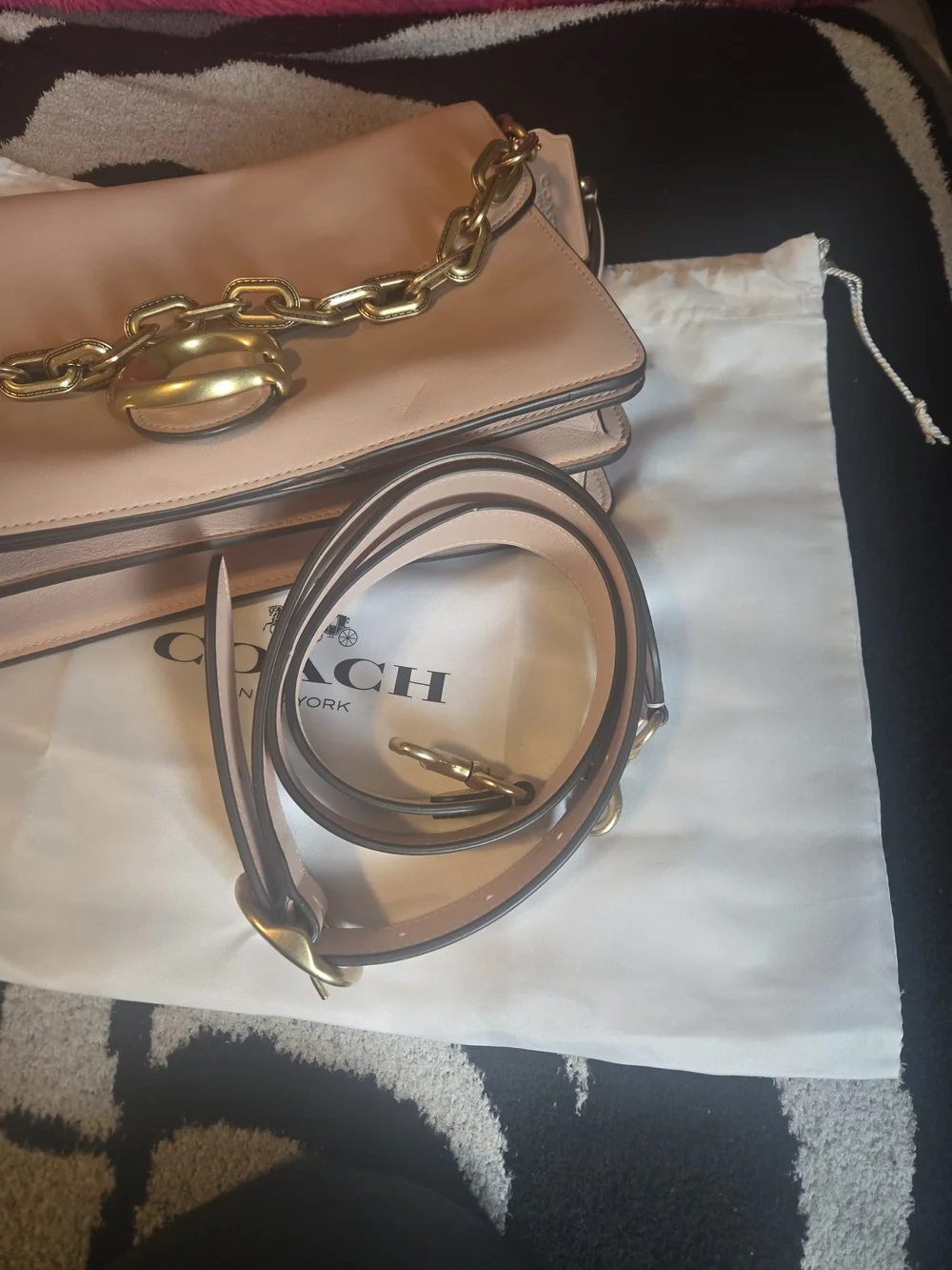 Coach Pink Shoulder Bag with Gold Chain